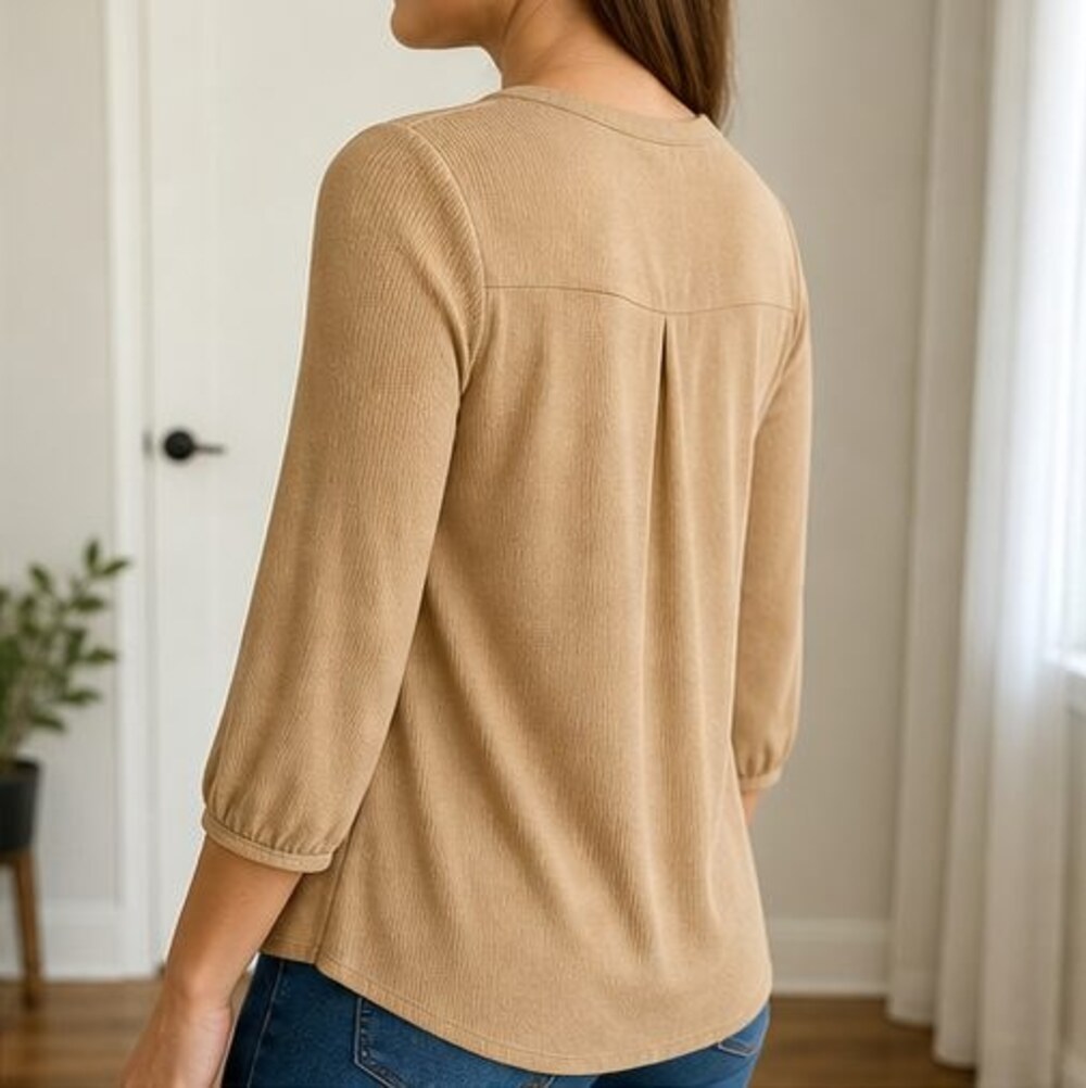 Camel Tie Neck Blouse - Picture 3 of 6